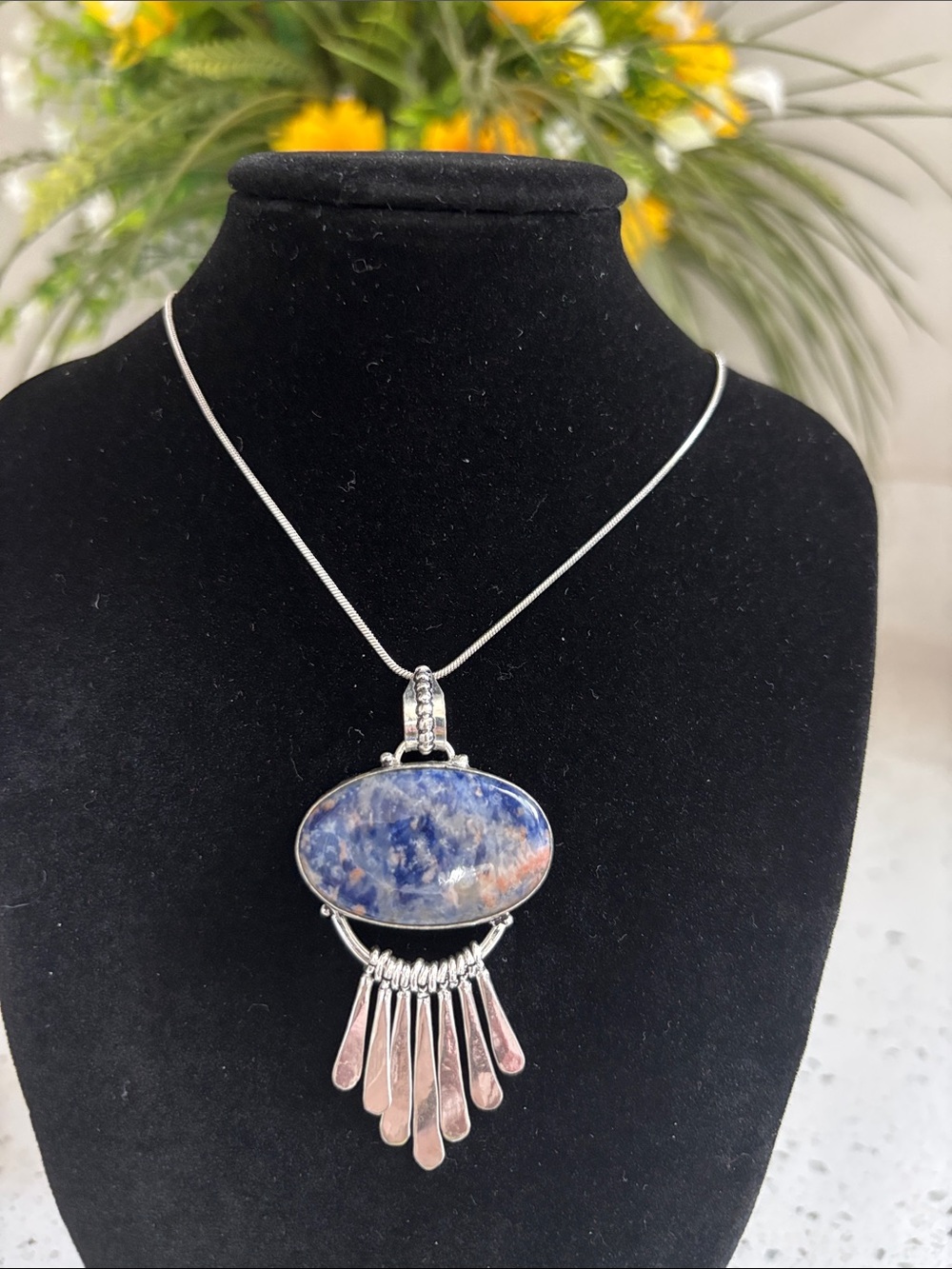 Sterling Silver Blue Sodalite Gemstone Pendant Necklace